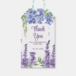 Etiqueta Para Presente Blue Purple Wisteria Floral Greenery Obrigado