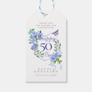 Etiqueta Para Presente Blue Rose Ribbon 50th Birthday