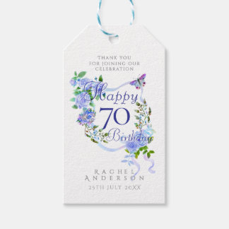Etiqueta Para Presente Blue Rose Ribbon 70th Birthday