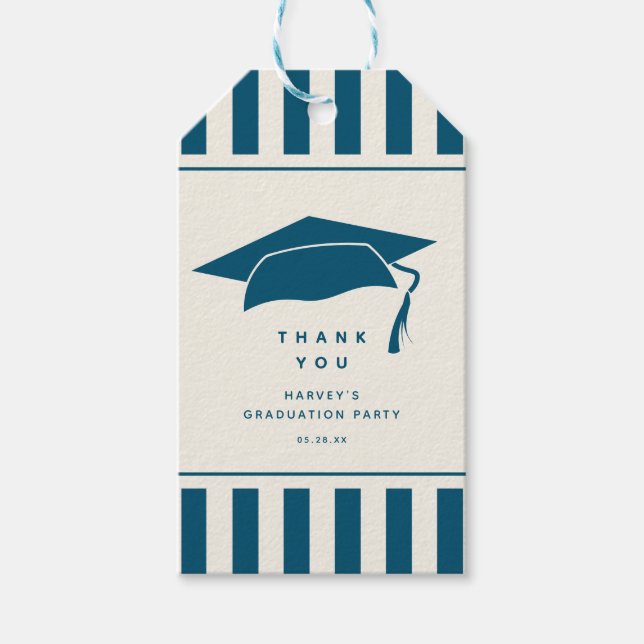 Etiqueta Para Presente Blue Stripes Custom Graduation Party Favor (Frente)