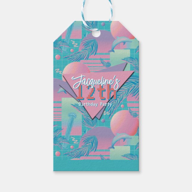 Etiqueta Para Presente Blue Summer Vaporwave Sunset Birthday (Frente)