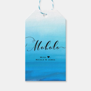 Etiqueta Para Presente Blue Watercolor Beach Tropical Chic MAHALO ALOHA