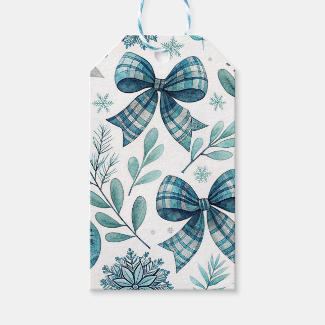 ETIQUETA PARA PRESENTE BLUE & WHITE HOLIDAY BOWS (Frente)