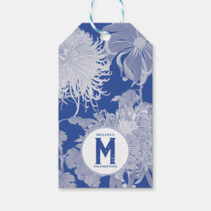 Etiqueta Para Presente Blue White Vintage Chinoiserie Floral Monograma