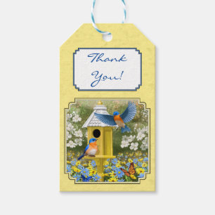 Etiqueta Para Presente Bluebirds e amarelo redondo do Birdhouse
