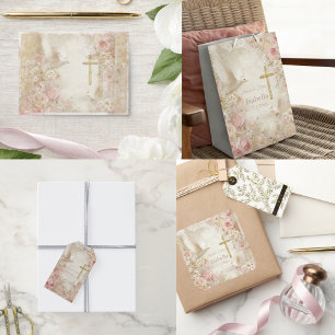 Etiqueta Para Presente Blush Celestial & Dourado Quince, personalizado