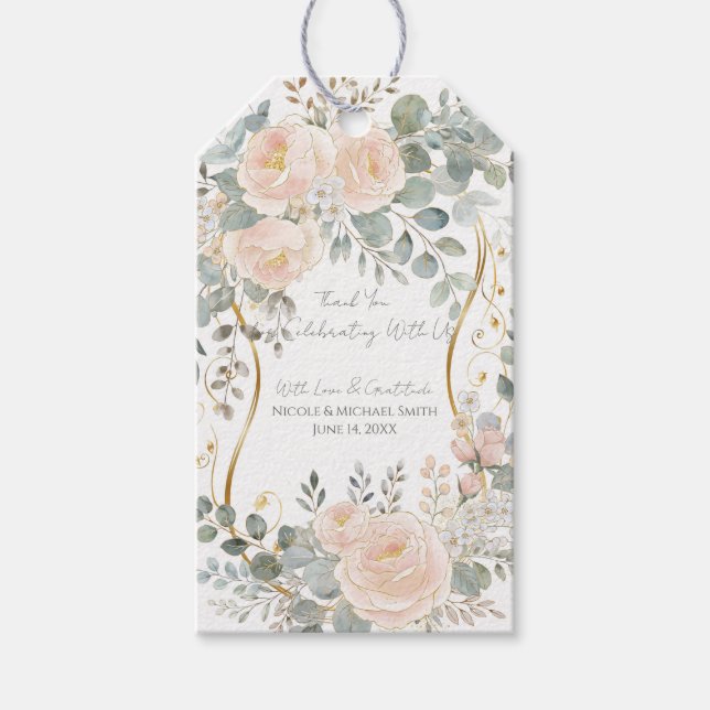 Etiqueta Para Presente Blush Peony & Eucalyptus Botanical Floral Wedding  (Frente)