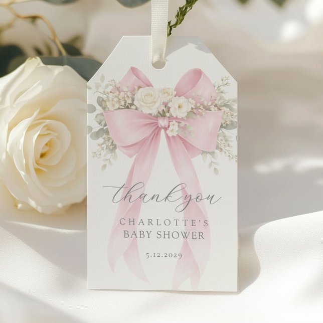Etiqueta Para Presente Blush Pink Bow Baby Shower Thank you (Criador carregado)
