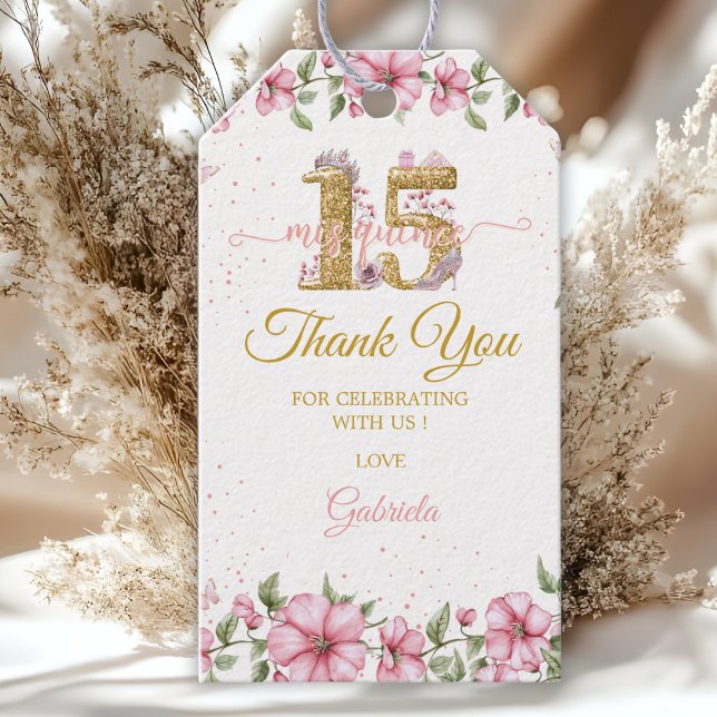 Etiqueta Para Presente Blush Pink Golden Mis Quince Quinceañera  (Criador carregado)
