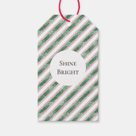 Etiqueta Para Presente Blush Pink Green Glitter Stripes Christmas