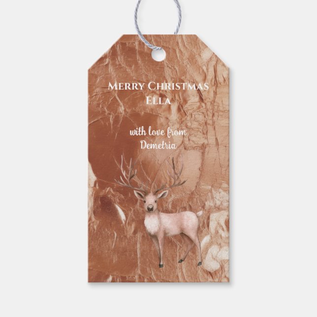 Etiqueta Para Presente Blush Rosa Dourado Rosa Boho Cervo Natal (Frente)