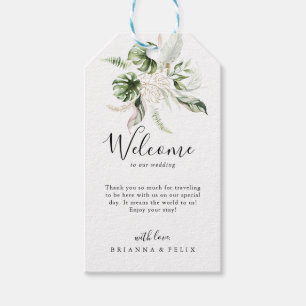 Etiqueta Para Presente Boas-vindas ao Casamento Dourado Verde Tropical