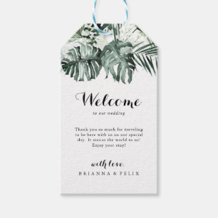 Etiqueta Para Presente Boas-vindas ao Casamento Floral Branco Verde Tropi