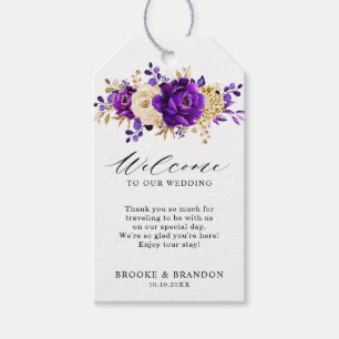 Etiqueta Para Presente Boas-vindas ao Casamento Floral Dourado Violeta Ro