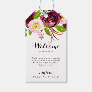 Etiqueta Para Presente Boas-vindas ao Casamento Floral Rustic Blush Burgu