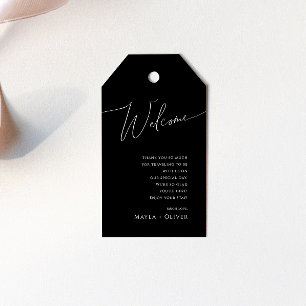 Etiqueta Para Presente Boas-vindas ao Casamento Negro, Manuscrito Minimal