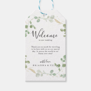 Etiqueta Para Presente Boas-vindas ao Dourado Confetti Eucalyptus Foliage