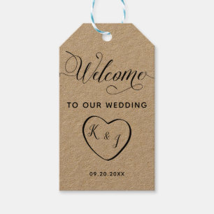 Etiqueta Para Presente Boas-vindas Bag Gift Tags, Kraft & Black Heart