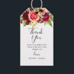 Etiqueta Para Presente Bohemian Blooms Casamento Obrigado<br><div class="desc">Lindas flores boêmias vermelhas,  roxas,  coral,  rosa e pêssego em aquarela com ramos botânicos verdes,  etiquetas de agradecimento de casamento. O verso da etiqueta mostrada em bordeaux pode ser personalizado. Personalize e customize o estilo,  cor e tamanho da fonte do texto.</div>