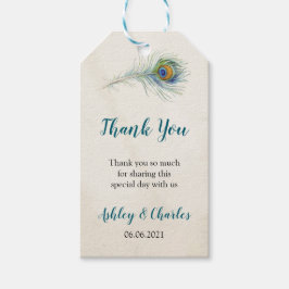 Etiqueta Para Presente Bohemian Peacock Feather Casamento vintage Obrigad
