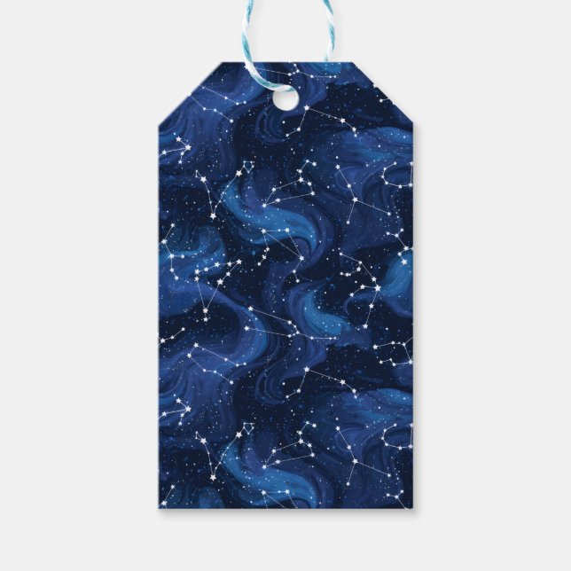 Etiqueta Para Presente Boho Astrology Zodiac sign pattern on blue (Frente)