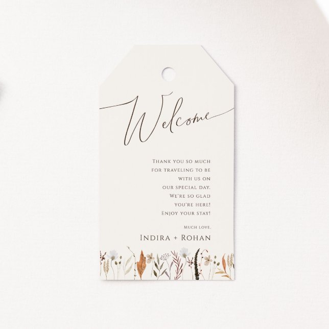 Etiqueta Para Presente Boho Autumn Wildflower | Boige Wedding Welcome (Criador carregado)