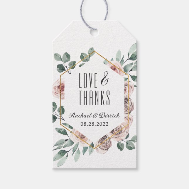 Etiqueta Para Presente Boho Blush Pink Geométrico Floral Obrigado (Frente)