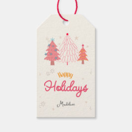 Etiqueta Para Presente Boho de árvore de Natal rosa