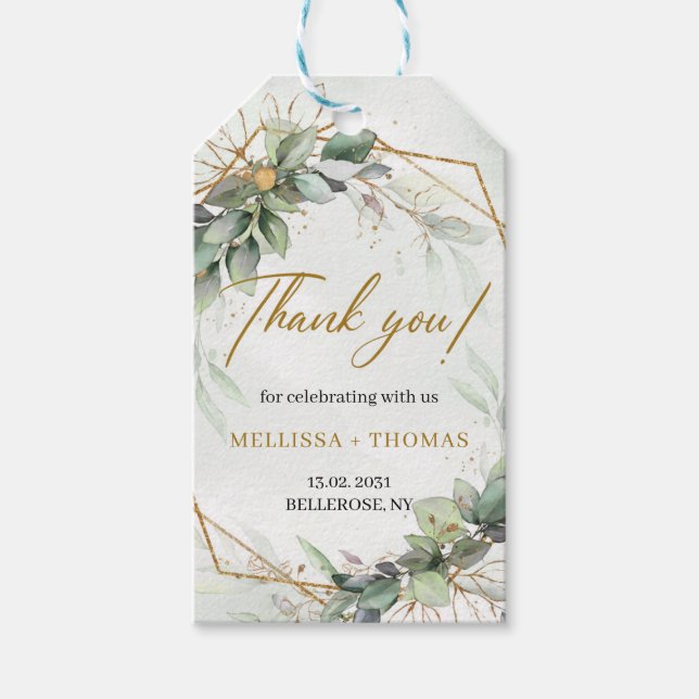 Etiqueta Para Presente Boho eucalipto-verde-ouro Elegante (Frente)