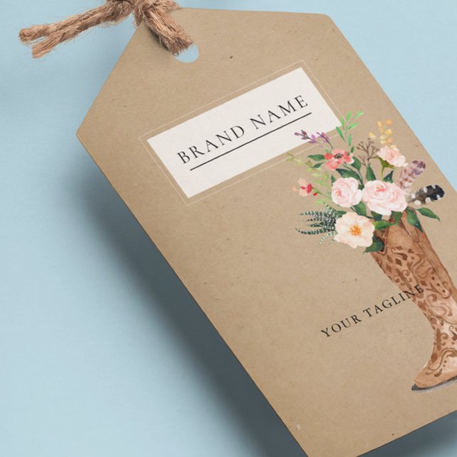 Etiqueta Para Presente Boho Feather Floral Boot QR Code Hang Tag W/String (Criador carregado)