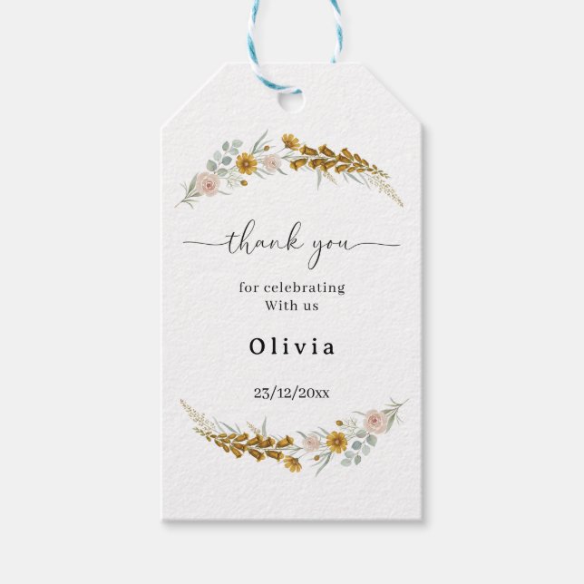 Etiqueta Para Presente  boho floral Baby Shower yellow wildflower (Frente)