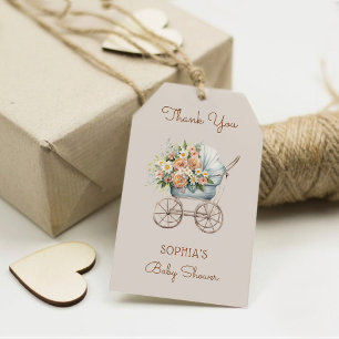Etiqueta Para Presente Boho Floral Carrinho de Bebê Churrasco de Bebê Obr
