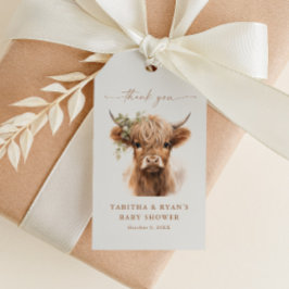 Etiqueta Para Presente Boho Highland Cow Chá de fraldas Obrigado