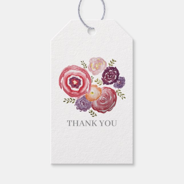 Etiqueta Para Presente Boho Jardim de Flores Pintura Obrigado (Frente)