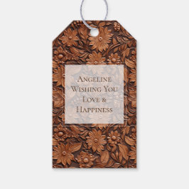 Etiqueta Para Presente Boho Marrom Couro Falso Floral Chá de Noiva