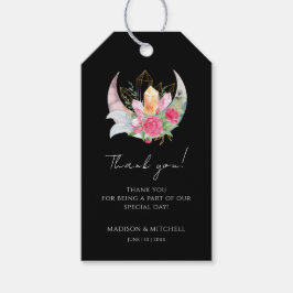 Etiqueta Para Presente Boho Moon Crystals Penas Flores Rosa Casamento