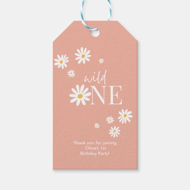 Etiqueta Para Presente Boho Pink Daisy Wild One primeiro aniversario (Frente)