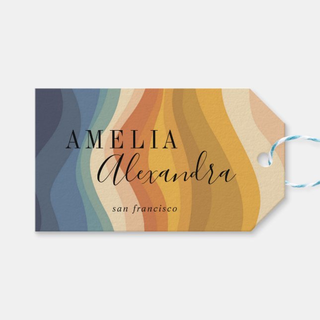 Etiqueta Para Presente Boho Retro Script Linhas Onduladas Abstratas Amare (Frente (horizontal))