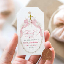 Boho Rosa Pérola Primeira Comunhão Obrigado