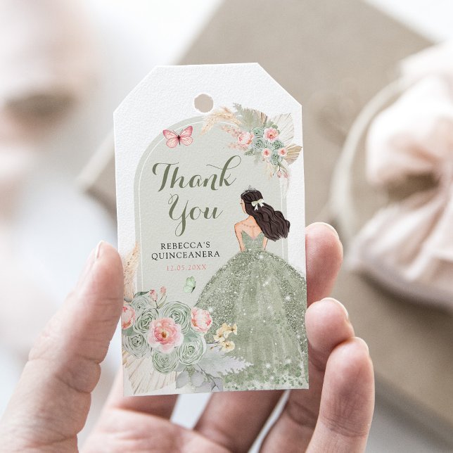 Etiqueta Para Presente Boho Sage Green Blush Pink Quinceañera Obrigado (Criador carregado)