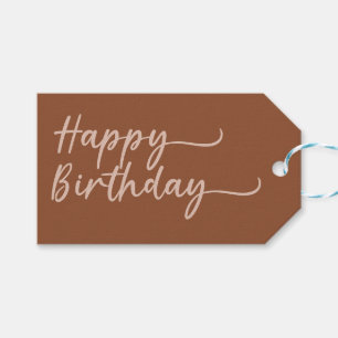 Etiqueta Para Presente Boho Summer Brown Terracotta Trendy Happy Birthday