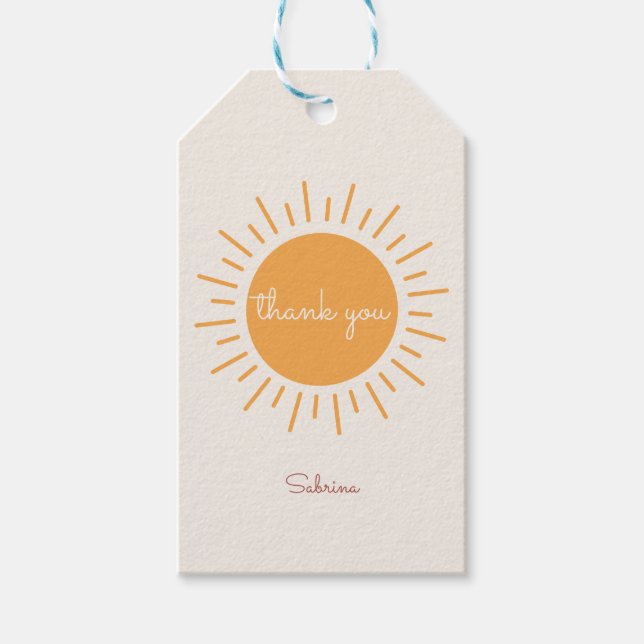 Etiqueta Para Presente Boho Sunshine Gênero Neutro Obrigado (Frente)