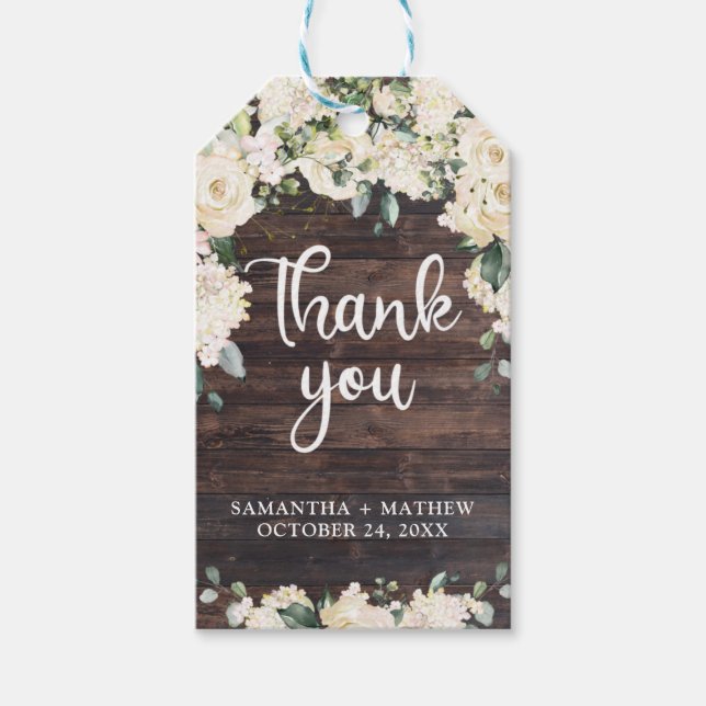 Etiqueta Para Presente Boho verde rosa floral branco (Frente)