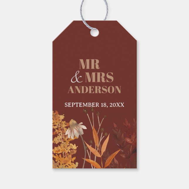 Etiqueta Para Presente Boho Wildflower Terracotta Casamento outono de out (Frente)