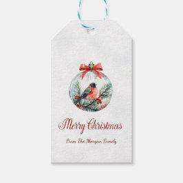 Etiqueta Para Presente Bola de Natal de Bagas de Azevinho de Pássaro Card