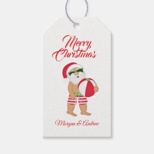 Etiqueta Para Presente Bola de praia de Papai Noel do verão do Feliz