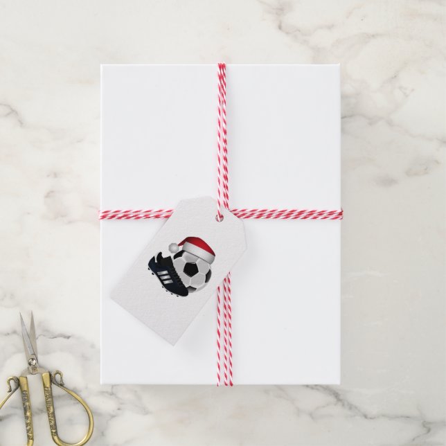 Etiqueta Para Presente Bola e Sapato de Futebol de Natal (Com cordão)