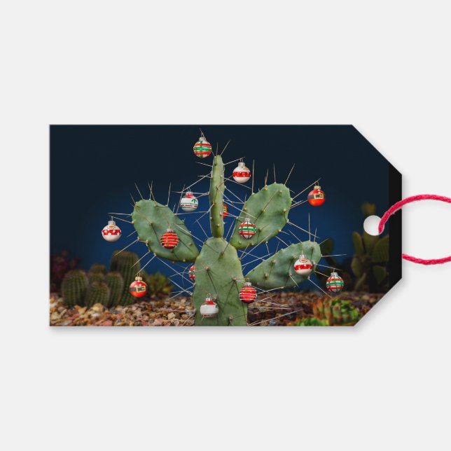 Etiqueta Para Presente Bolas de Cacto de Natal (Frente (horizontal))