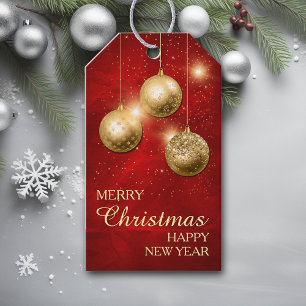 Etiqueta Para Presente Bolas de Natal de Confetti Douradas Vermelhas