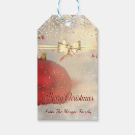 Etiqueta Para Presente Bolas de Natal Elegantes, Laço, Confetes